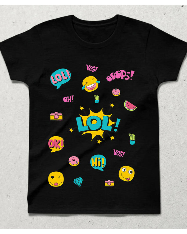 Renkli Cocuklar Bisiklet yaka Kısa Kollu Tişört