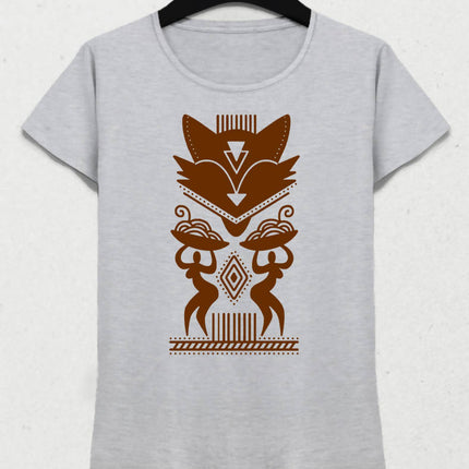 Tribal Kadın Gri Tişört - basmatik.com