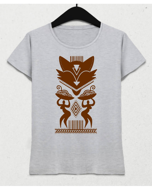 Tribal Kadın Gri Tişört - basmatik.com