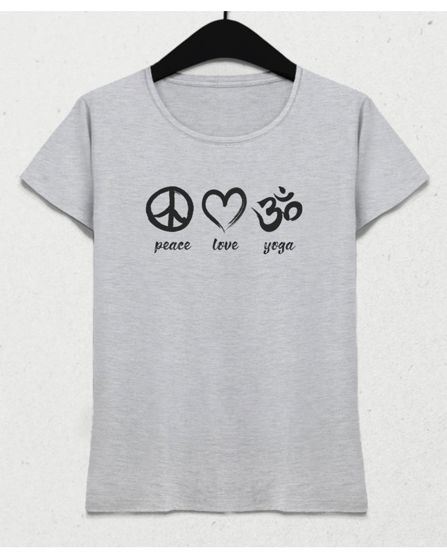 Peace Love yoga 2 gri tişört - basmatik.com