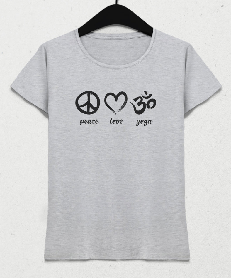 Peace Love yoga 2 gri tişört - basmatik.com