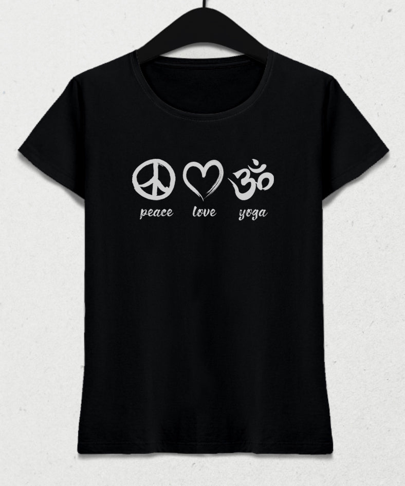 Peace Love yoga 2 siyah tişört - basmatik.com