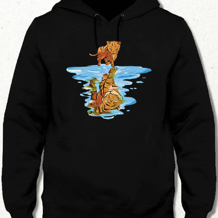 Cat and Reflection Hooded Sweatshirt