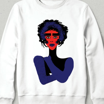 Kadın Portre Tasarım Mor Mavi Kapşonsuz Sweatshirt