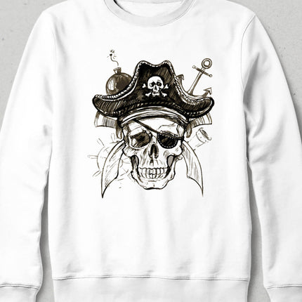 Korsan Kafatası Beyaz Sweatshirt - basmatik.com
