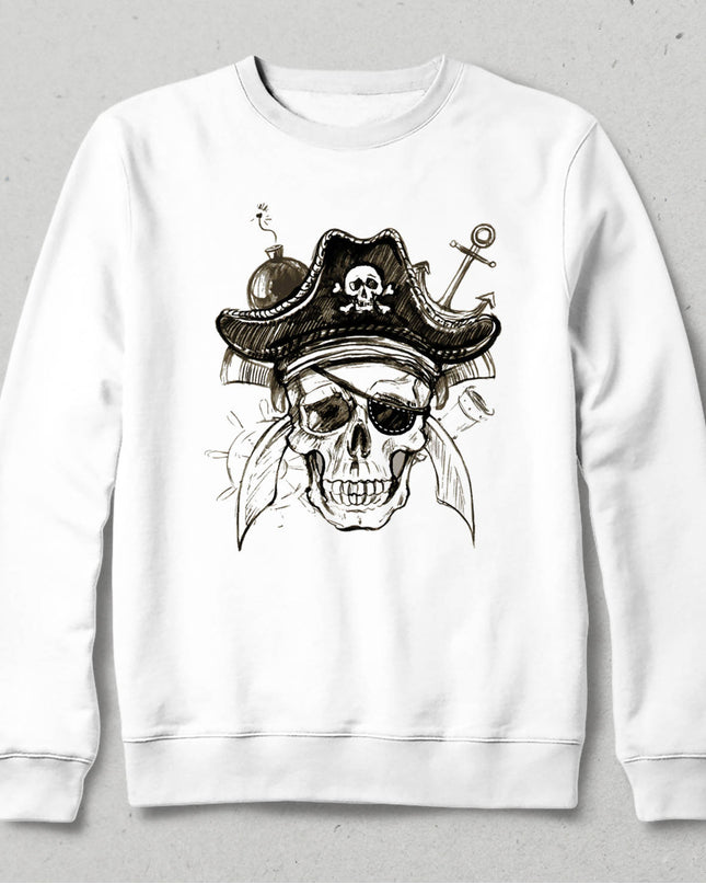 Korsan Kafatası Beyaz Sweatshirt - basmatik.com