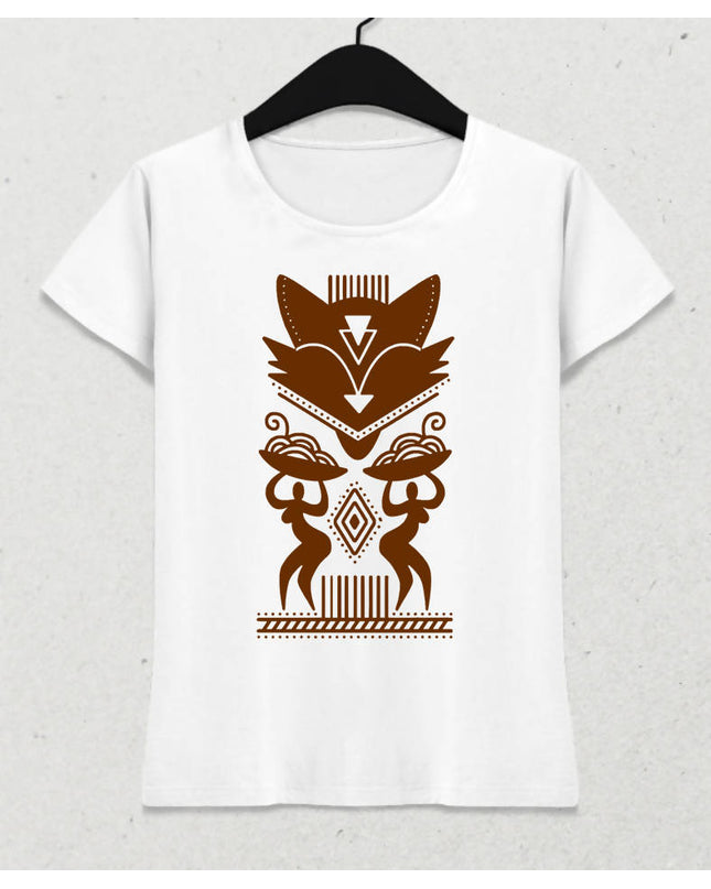 Tribal Kadın Beyaz Tişört - basmatik.com