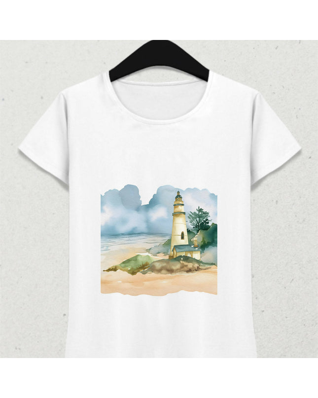 Deniz Feneri ve Deniz Manzaralı Tatil Tişört