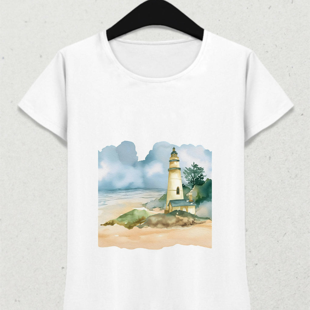 Deniz Feneri ve Deniz Manzaralı Tatil Tişört