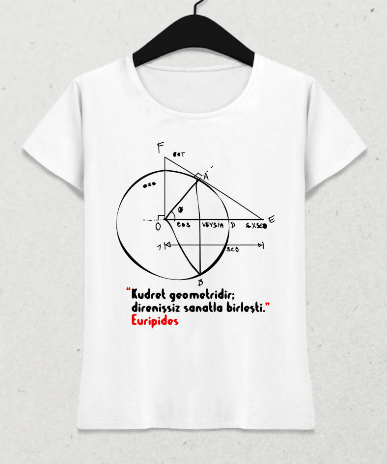 Geometri Kadın Beyaz Tişört - basmatik.com