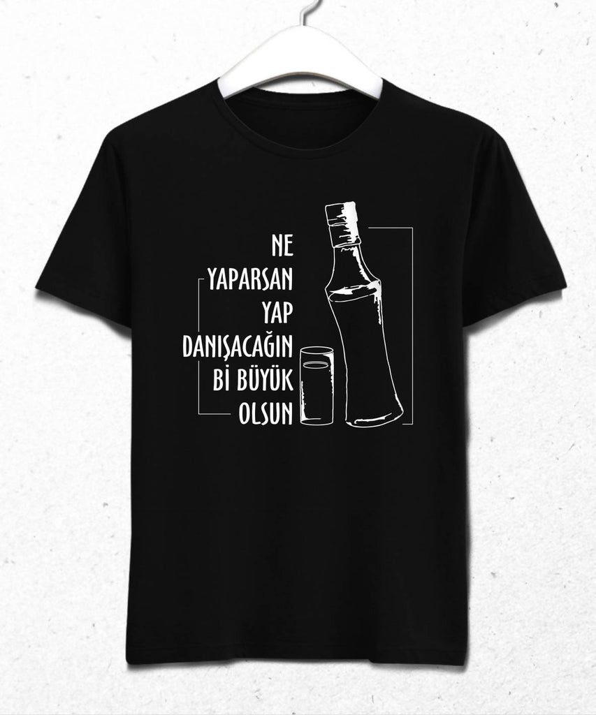 Bir Büyüğe Danış Erkek Siyah Tişört - basmatik.com
