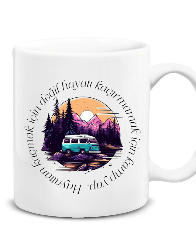 Kamp Karavan Yaşamı Temalı Düz Kupa - basmatik.com