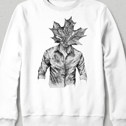 Erkek ve Yaprak Beyaz Sweatshirt - basmatik.com
