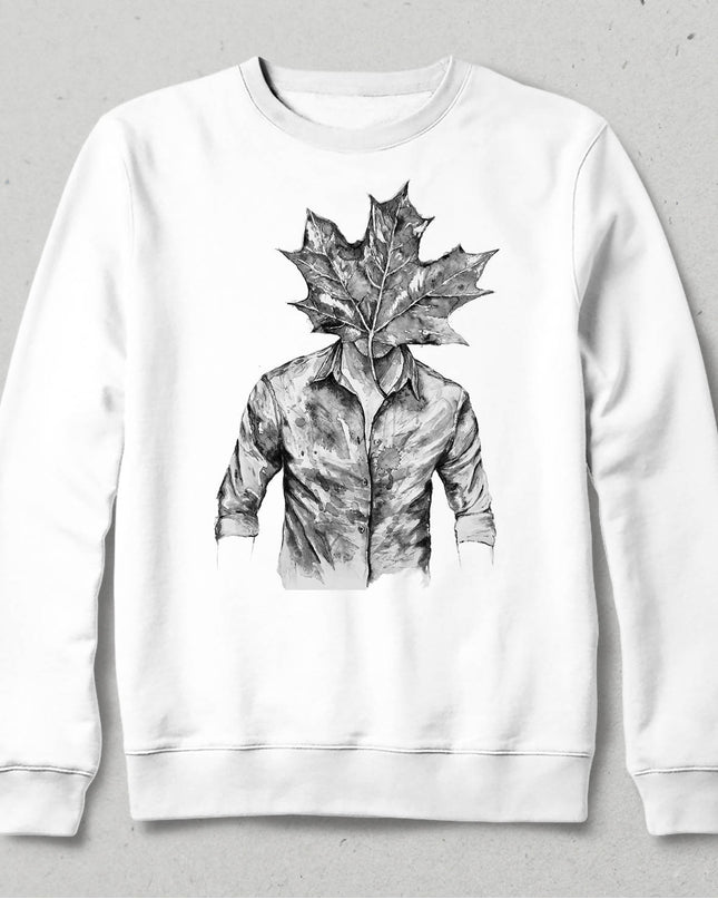 Erkek ve Yaprak Beyaz Sweatshirt - basmatik.com