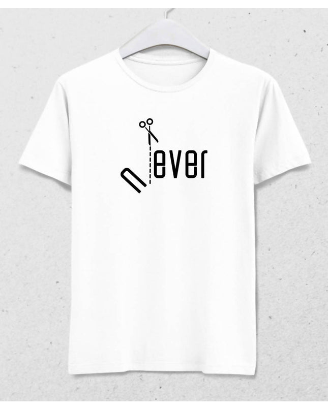 Never & Ever Erkek Beyaz Tişört - basmatik.com