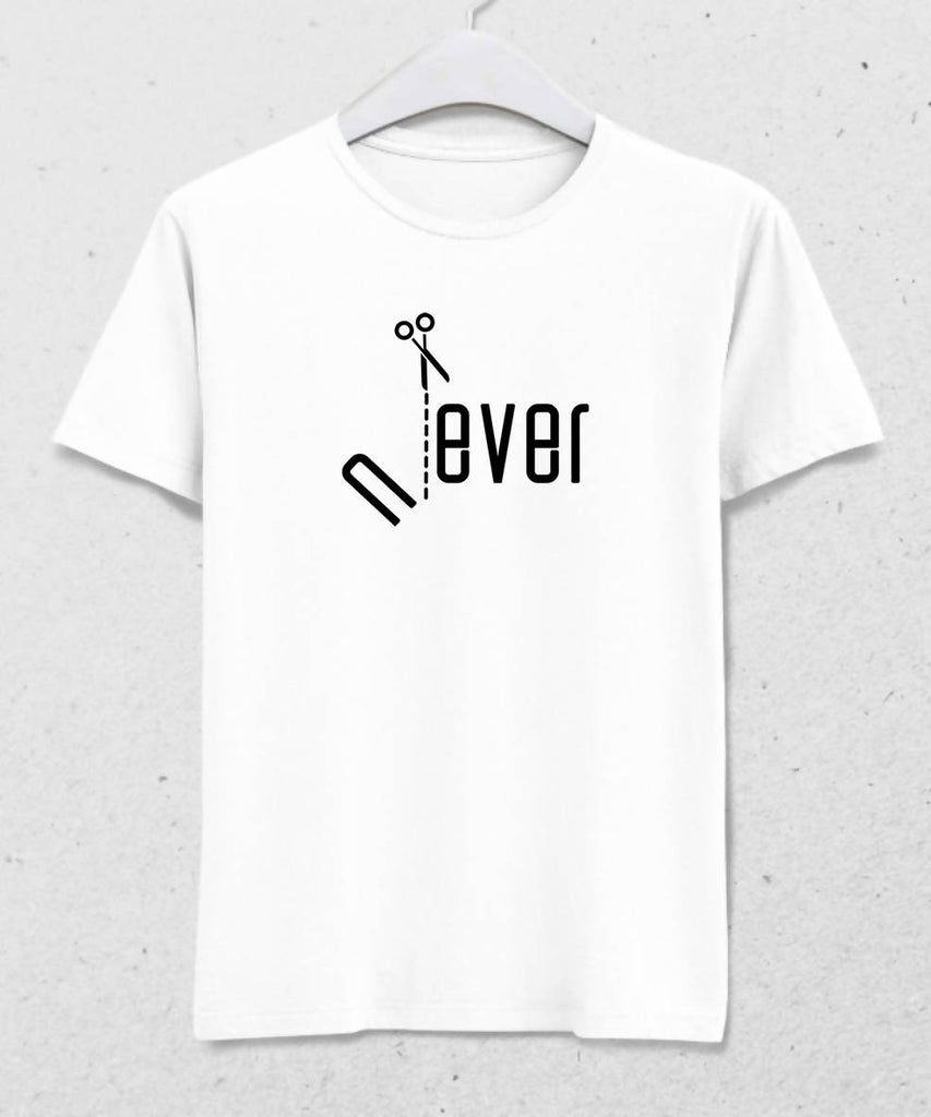 Never & Ever Erkek Beyaz Tişört - basmatik.com