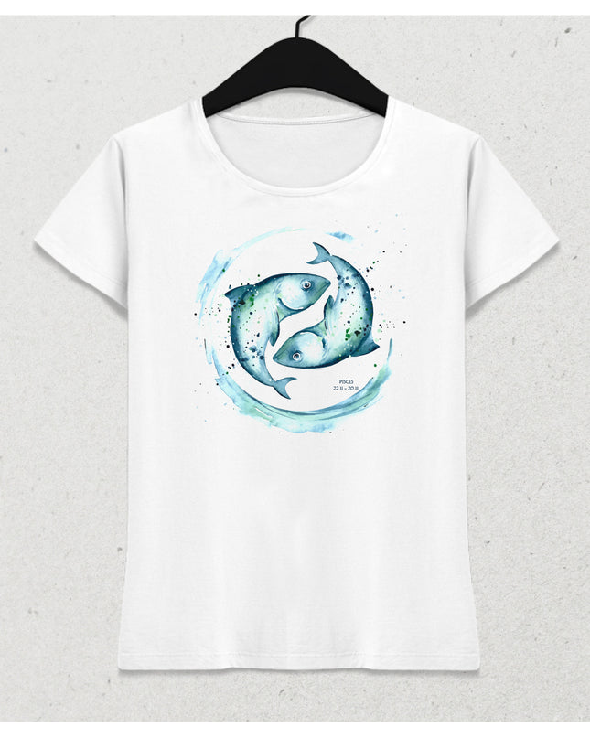 Suluboya Balık burcu kadın tişört - basmatik.com