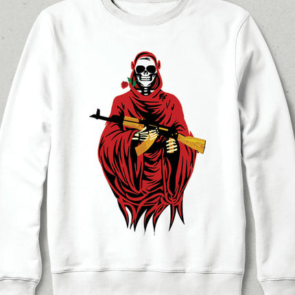 Skull Skeleton AK 47 Pose Red Rose Sweatshirt
