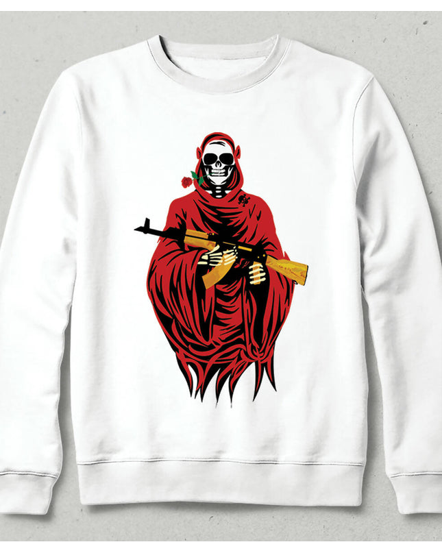 Skull Skeleton AK 47 Pose Red Rose Sweatshirt