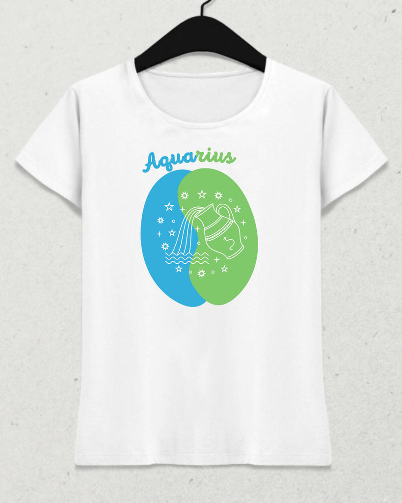 Kova Burcu - Aquarius Minimalist Renkli Tasarım Kadın T-Shirt