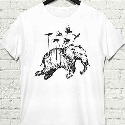 Uçan Fil Beyaz Tişört - basmatik.com