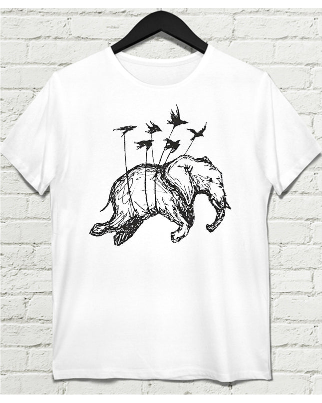 Uçan Fil Beyaz Tişört - basmatik.com