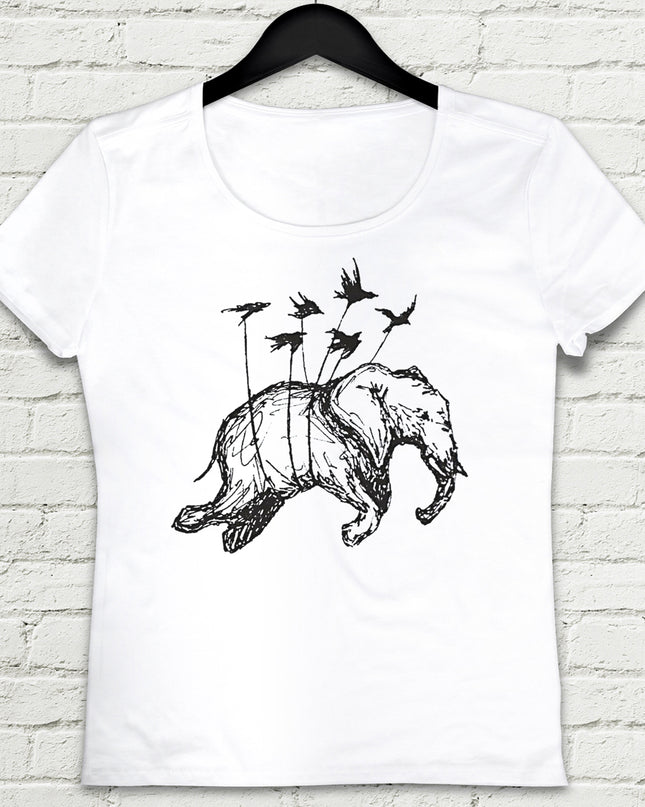 Uçan Fil Beyaz Tişört - basmatik.com
