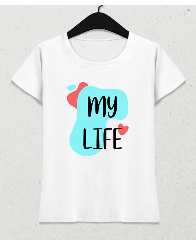 My Life - Kadın Beyaz Tişört - basmatik.com