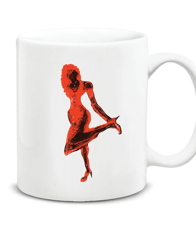 Kirmizi Kadin Figürlü Kupa Beyaz