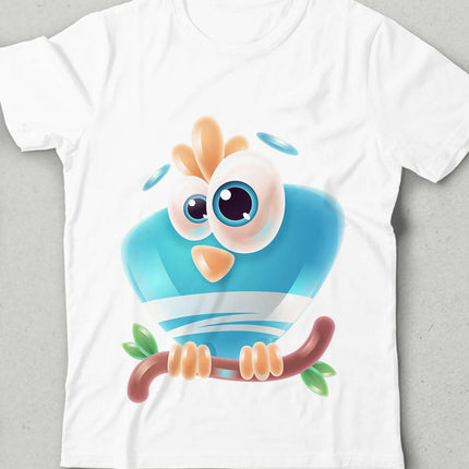 Mavi Şaşkın Kuş Bisiklet yaka Kısa Kollu Tişört