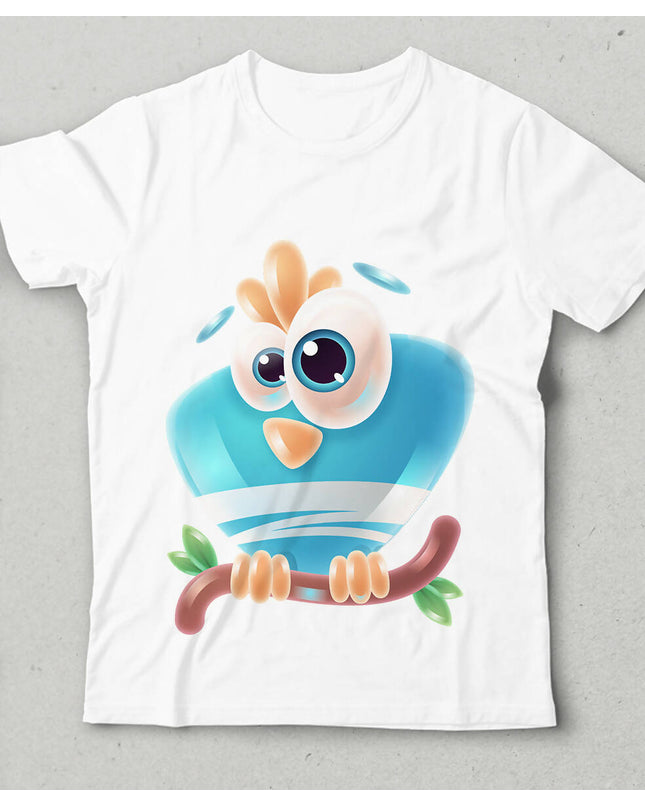 Mavi Şaşkın Kuş Bisiklet yaka Kısa Kollu Tişört