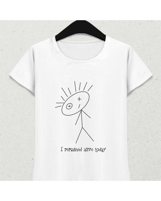 Bugün de Hayatta Kaldım Çöp Adam Slogan Tişört