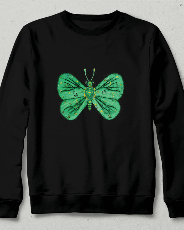 Motifed Turquoise Green Butterfly Oil Paint Design Unisex Sweatshirt 