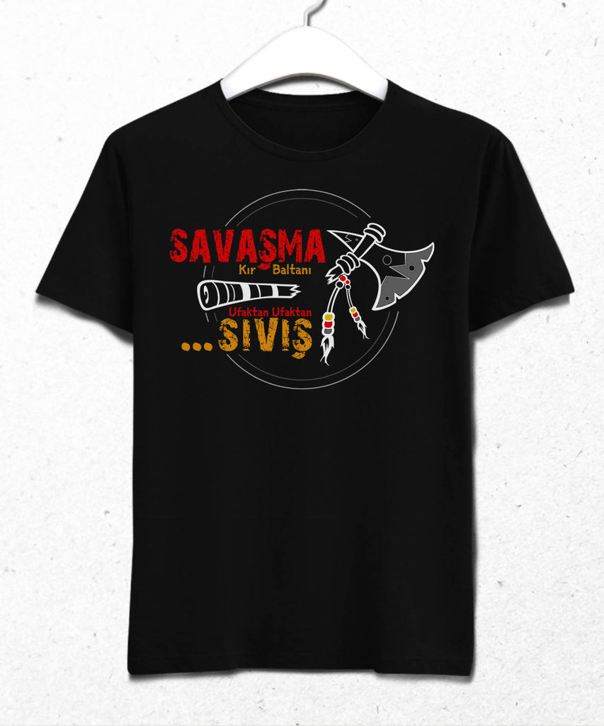 Savaşma Sıvış Temalı Siyah Erkek Tişört - basmatik.com