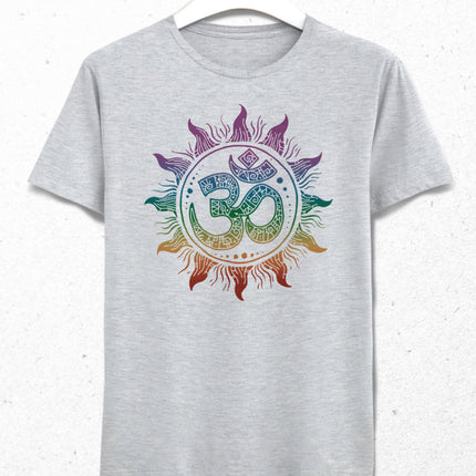 Yoga Om symbol gri tişört - basmatik.com