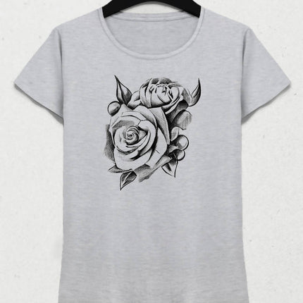 Shaded Rose Kadın Gri Tişört - basmatik.com