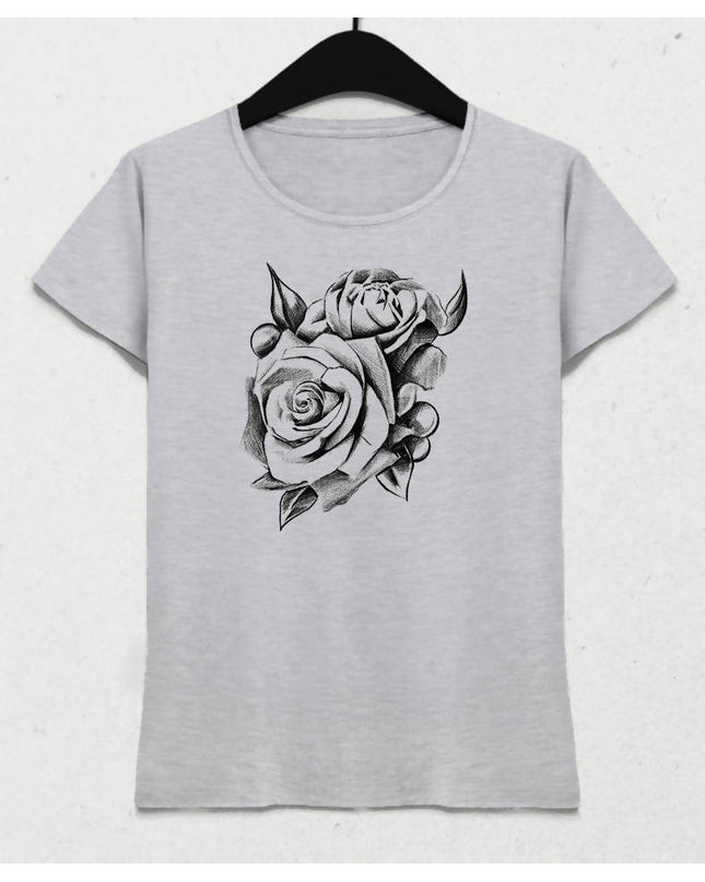 Shaded Rose Kadın Gri Tişört - basmatik.com