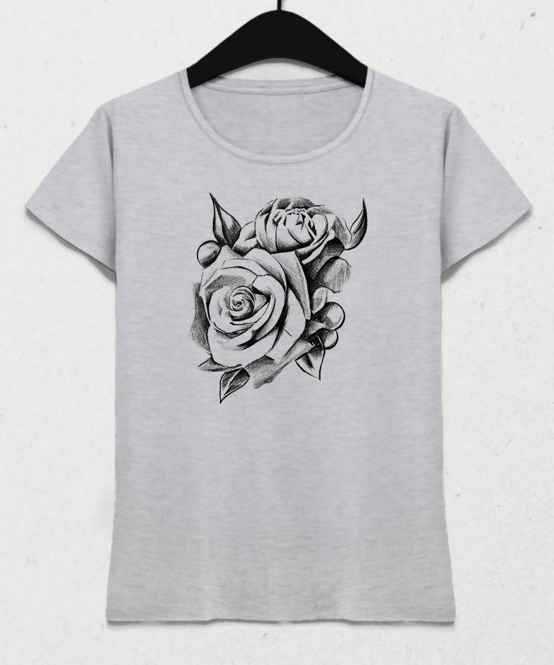 Shaded Rose Kadın Gri Tişört - basmatik.com