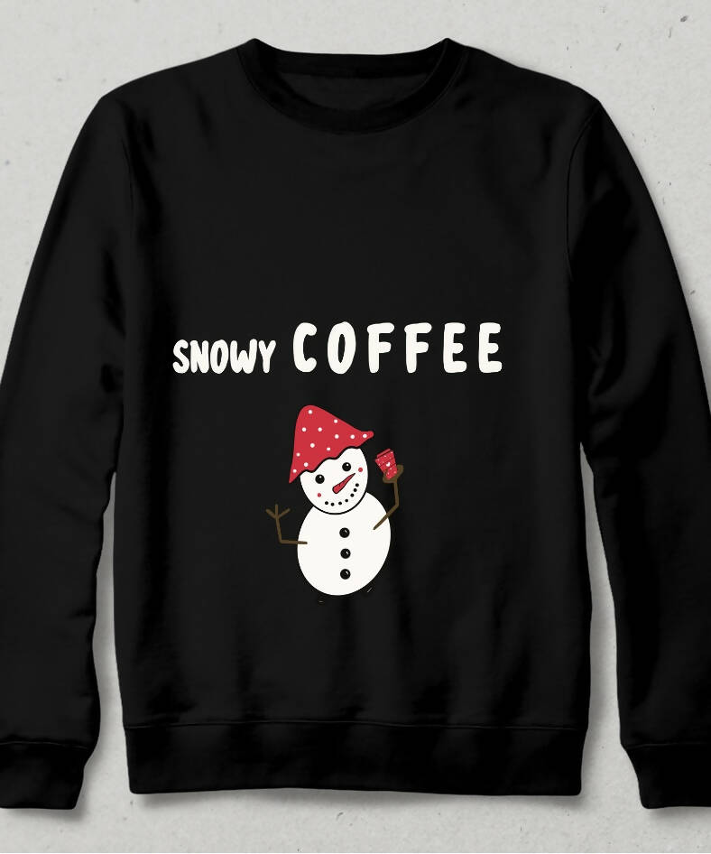 Coffee Snowman Sweatshirt in the Snow