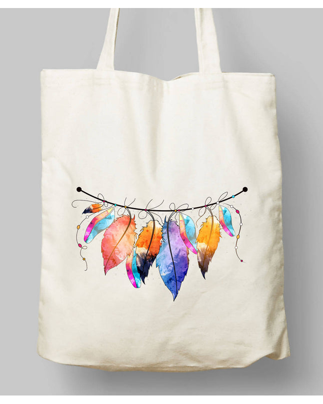 Renkli Kolye Temalı Beyaz Bez Çanta - basmatik.com