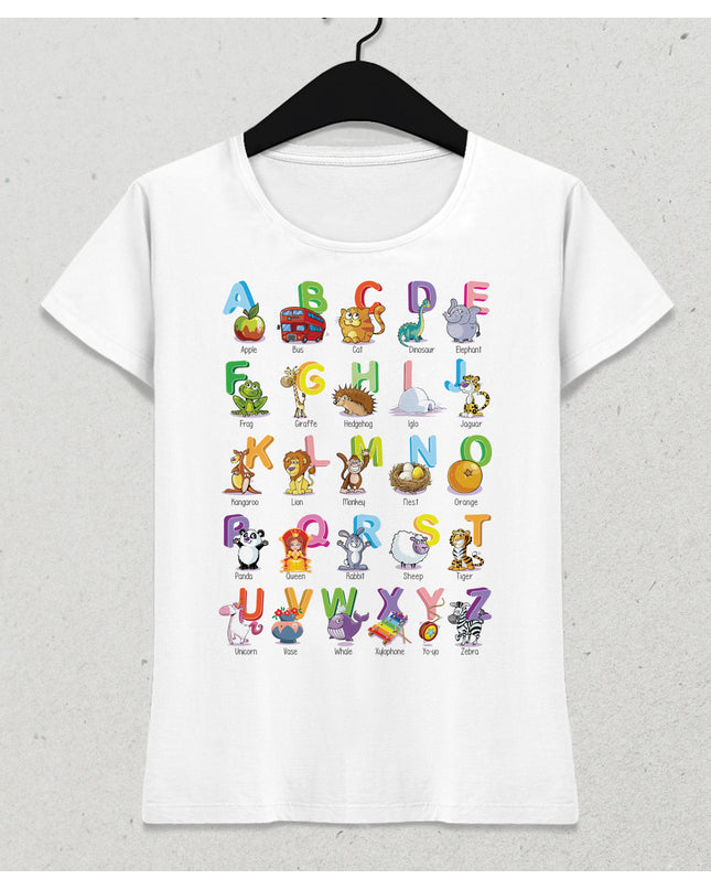 alfabe ve İngilizce isimler kadın tişört - basmatik.com