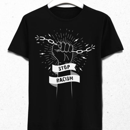 Stop Racism Siyah Erkek Tişört - basmatik.com