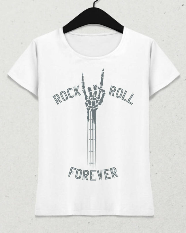 Rock And Roll Forever - Skeleton Hand Guitar Kadın Tişört