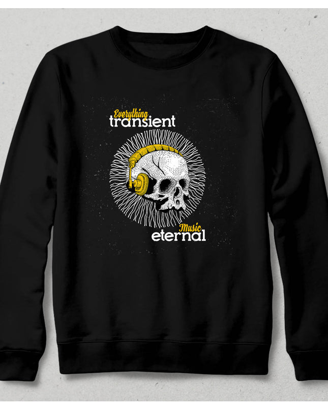 Müzik ve Kurukafa (Listen Music) Siyah Sweatshirt - basmatik.com