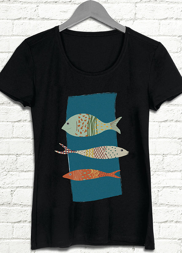 Balık Haller bayan siyah t-shirt - basmatik.com