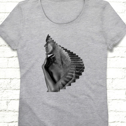 Stairs Gri Kadın tshirt - basmatik.com