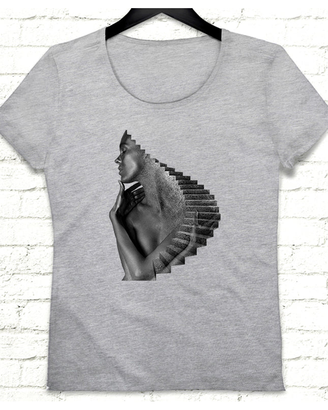 Stairs Gri Kadın tshirt - basmatik.com