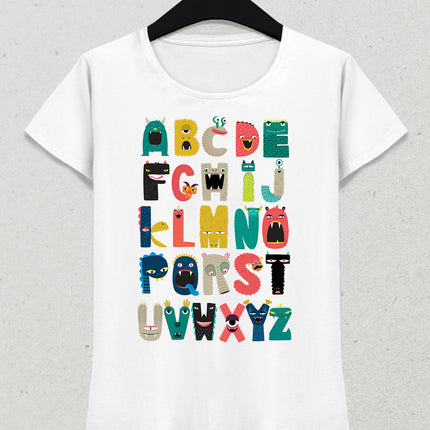 Canavar alfabe kadın eğitici tişört - basmatik.com