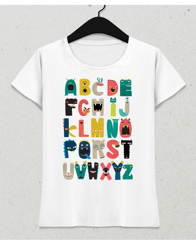 Canavar alfabe kadın eğitici tişört - basmatik.com