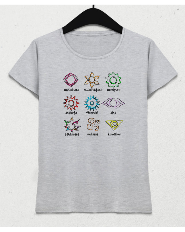 Chakras symbols gri tişört - basmatik.com